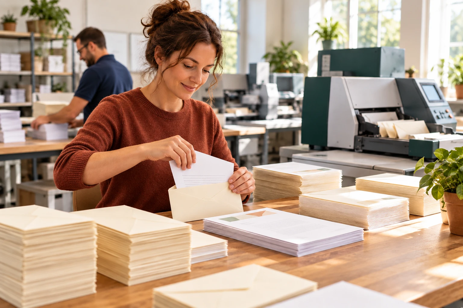 Préparation de lettres et mise sous pli en atelier